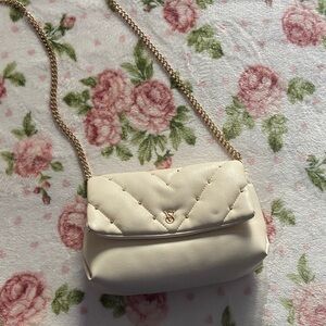 Victoria's Secret Cream Quilted Shoulder Bag with Gold Chain